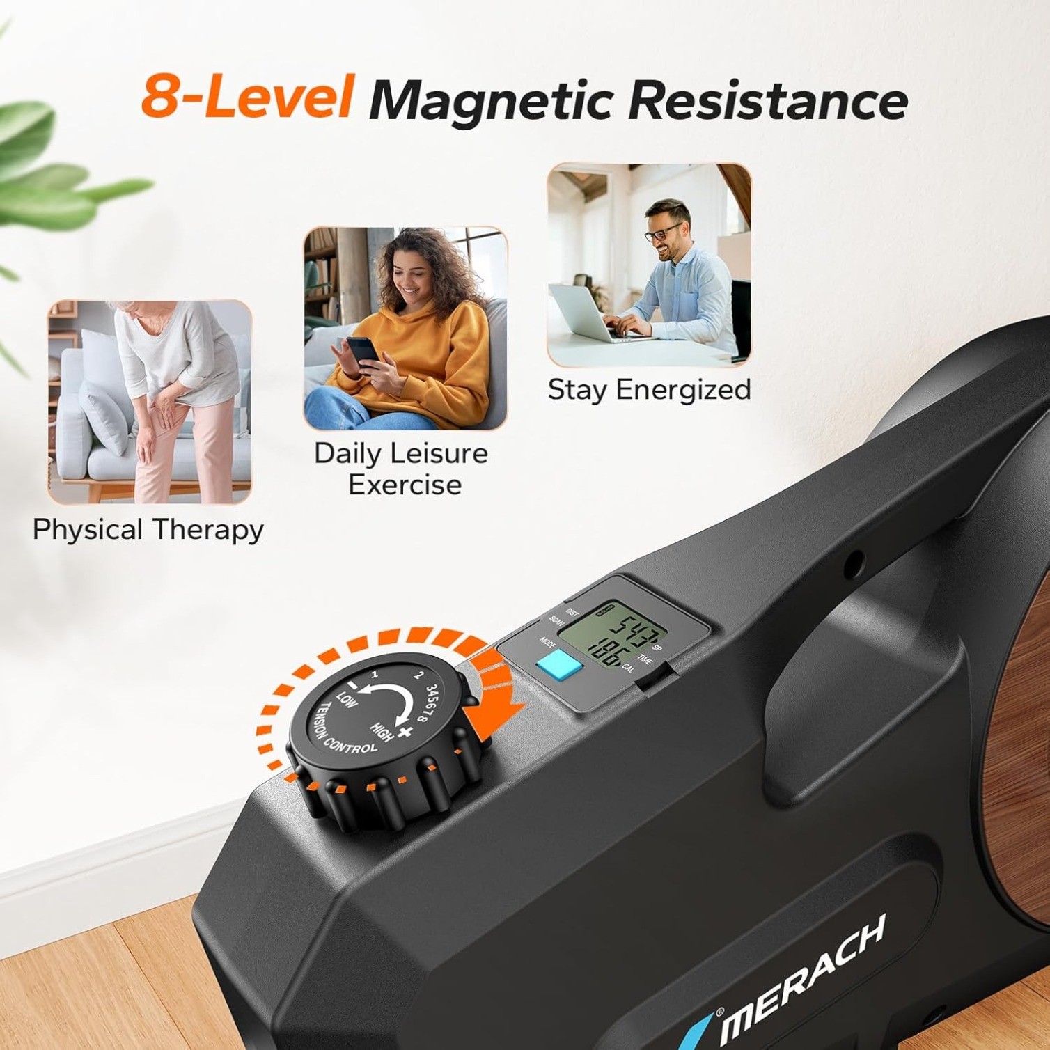 Under Desk Magnetic Bike Pedal Exerciser with 2 Resistance Bands & Non-Slip Mat