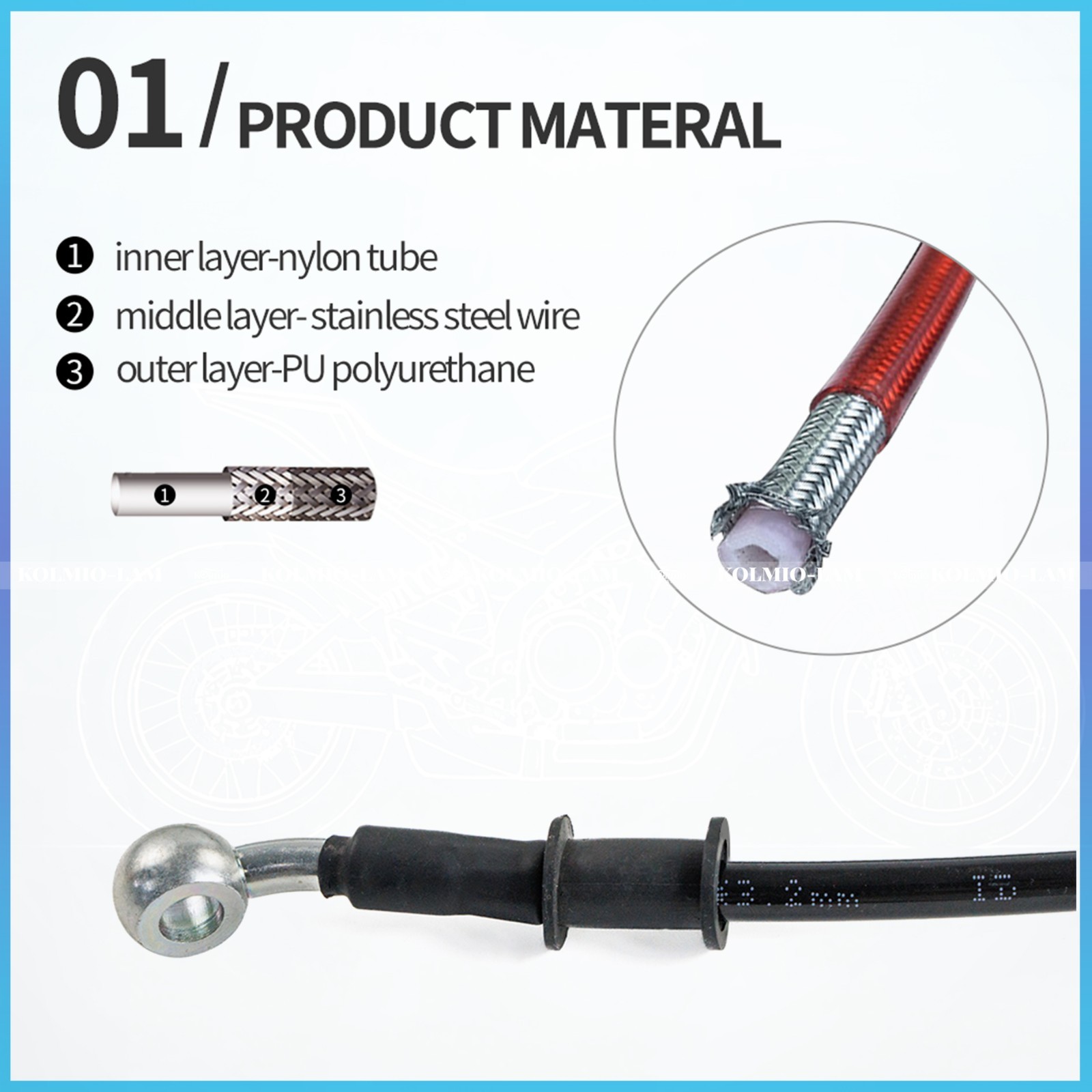 M10 Universal Motorcycle Braided Steel Hydraulic Brake Clutch Oil Hose Line Pipe