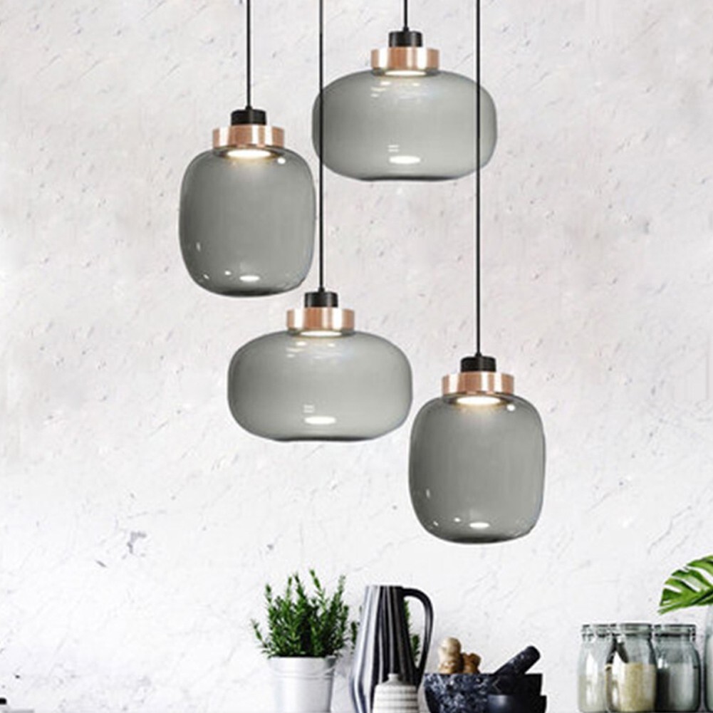 Modern 4 Lights Chandelier Adjustable Smoky Glass Pendant Lamp Ceiling Fixtures