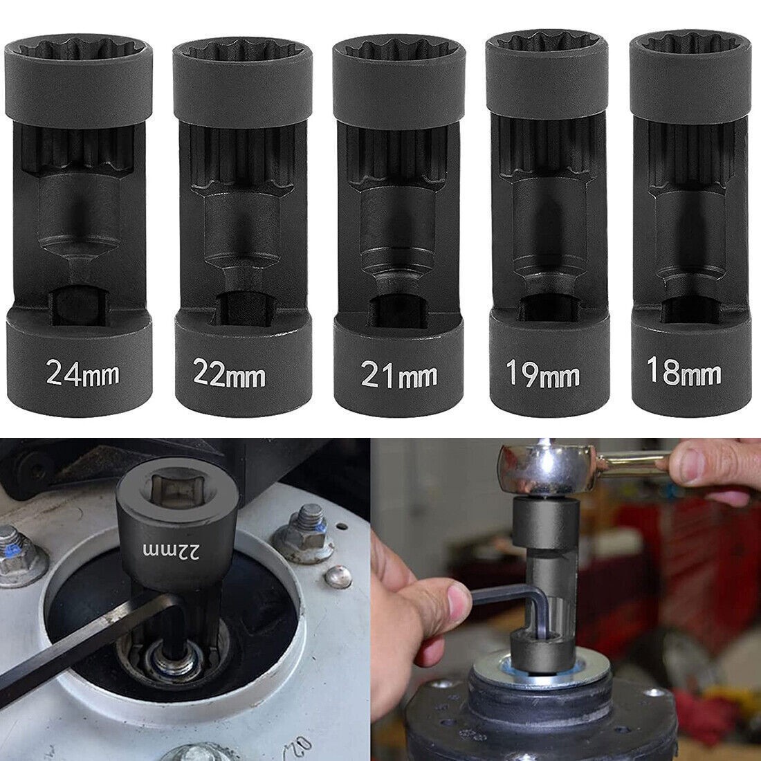 1/2" Drive Suspension Shock Tool Strut Nut Socket Set 18mm 19mm 21mm 22mm 24mm