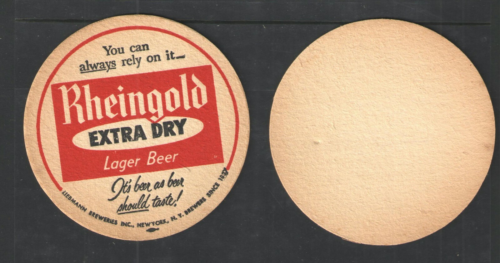 1960s RHEINGOLD EXTRA DRY LAGER BEER UNUSED BEER COASTER 3 1/2" Rd