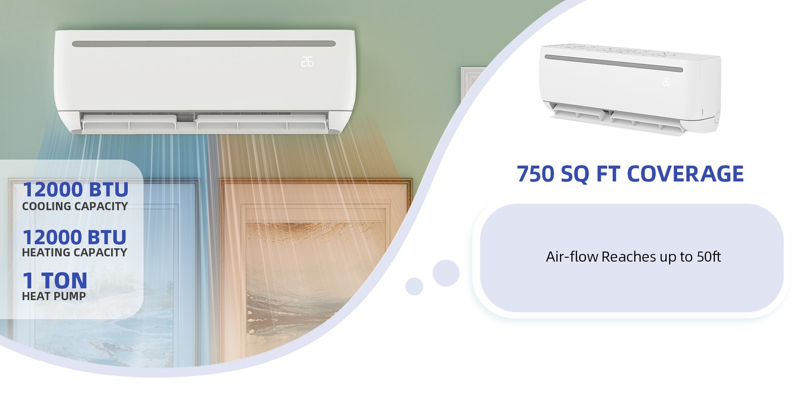 12000 BTU Mini Split Air Conditioner Energy-Efficient Heat Pump System 208/230V