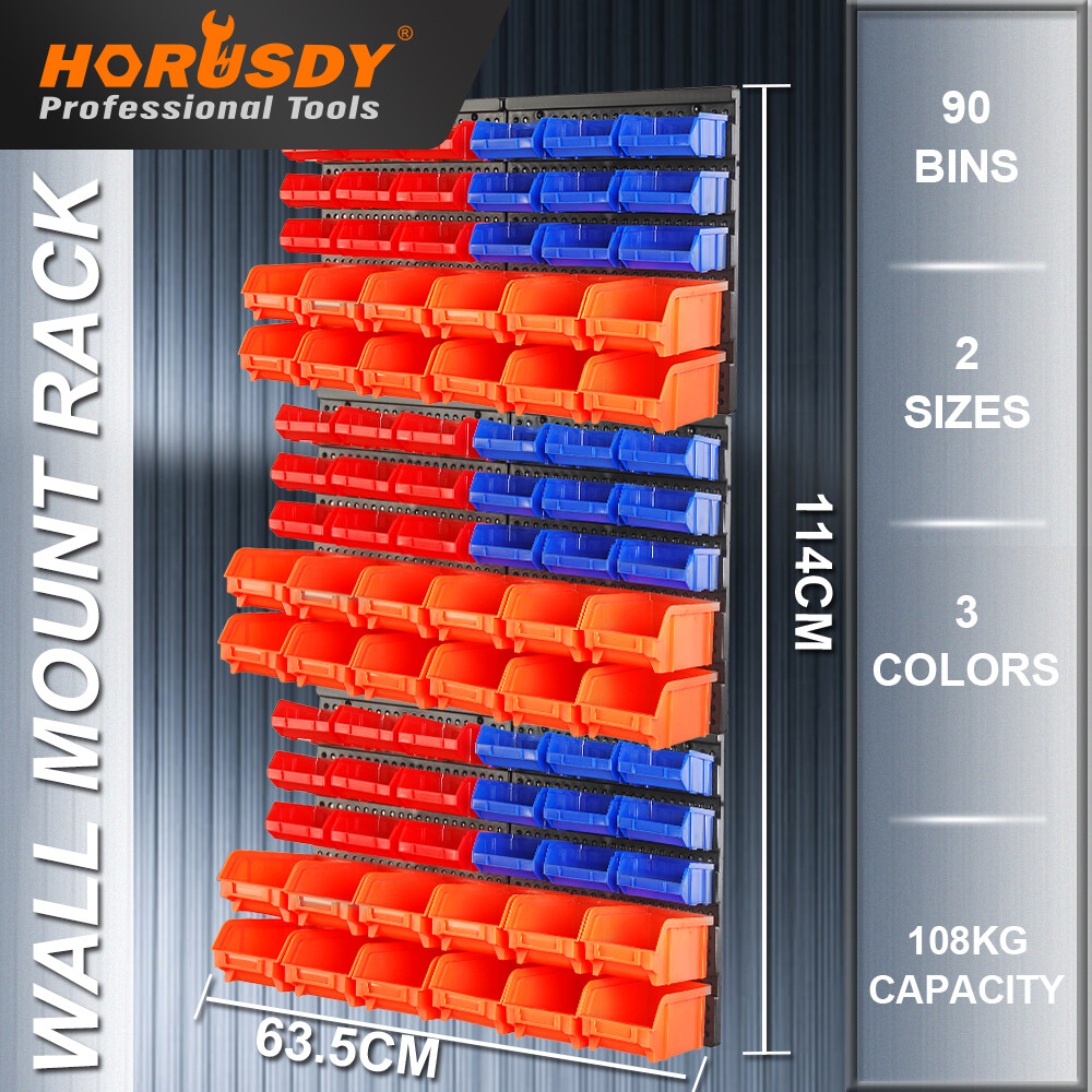 90 Bins Tool Organiser Wall Mounted Holder Garage Storage For Parts Nuts Bolts
