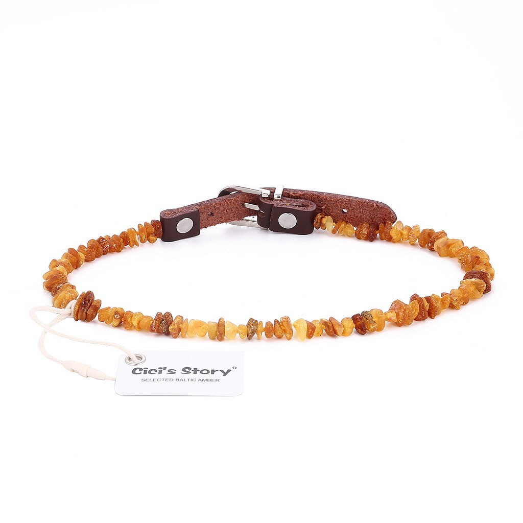 Amber Collar for Dogs and Cats with Adjustable Leather Strap