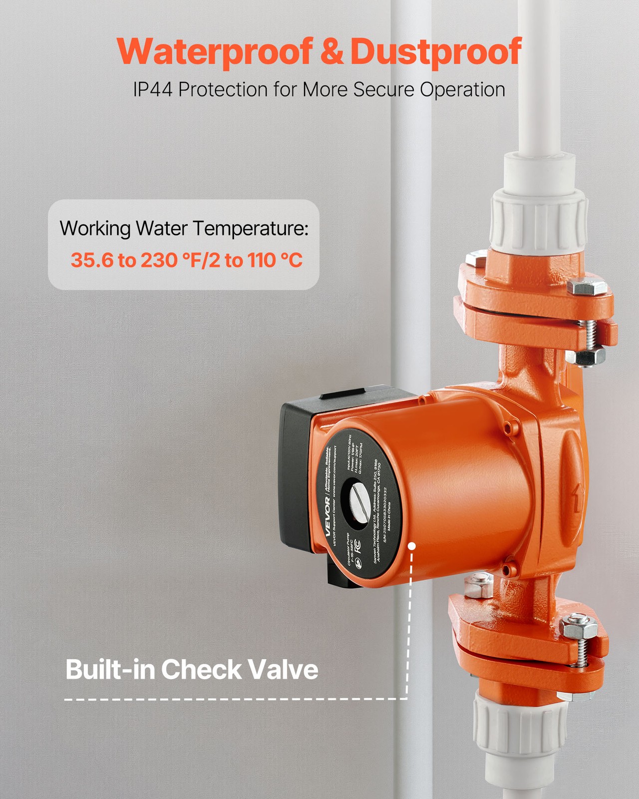 VEVOR F-15-58FC Cast Iron Circulator Pump Hot Water Circulation 1/9 HP 17 GPM