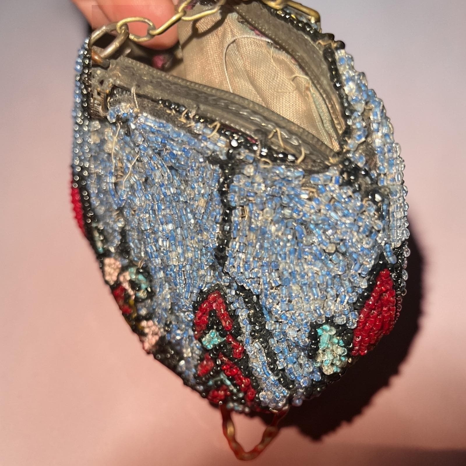 Antique 1920s Art Deco Micro Beaded Flapper Purse Floral Czech Glass Evening Bag