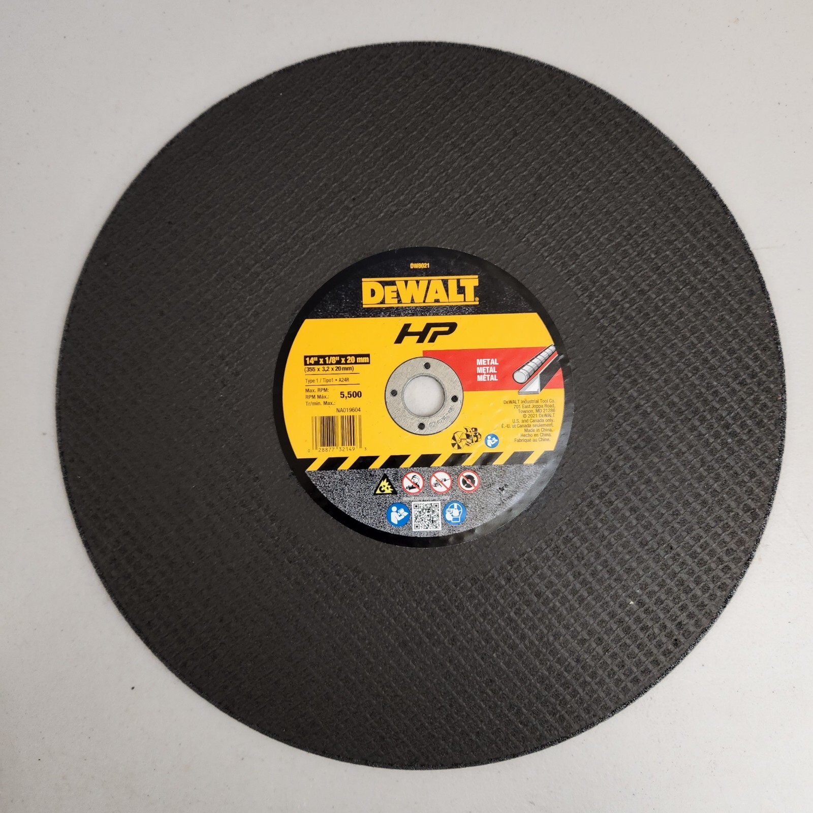 DEWALT DW 8021 14" X 1/8" X 20mm Metal Cutting High Speed Cut-Off Wheel 10 Pack