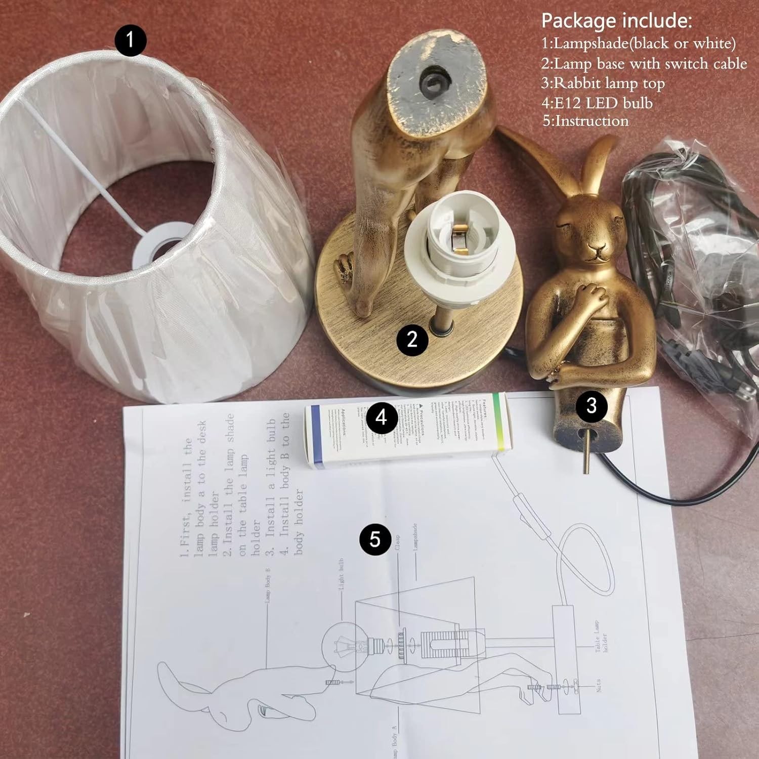 LED Bunny Table Lamp Resin Rabbit Desk Linen Shade 16Inch Decorative Lamp Room