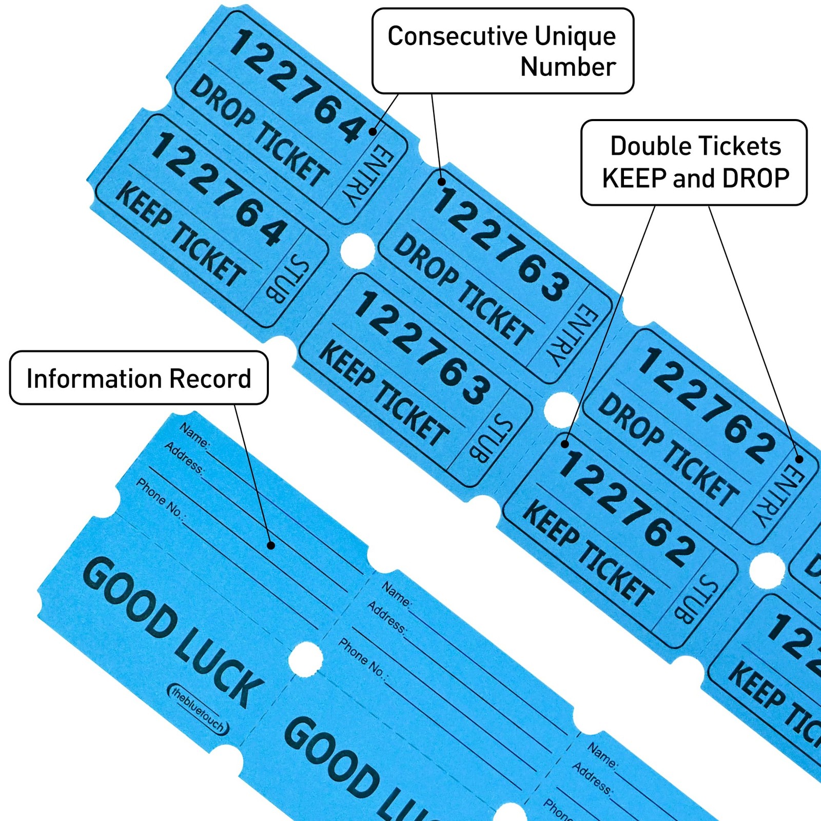 2000 pcs 50/50 Raffle Tickets, Large Bold Numbers Double Tickets, 2"x2" Ticke...