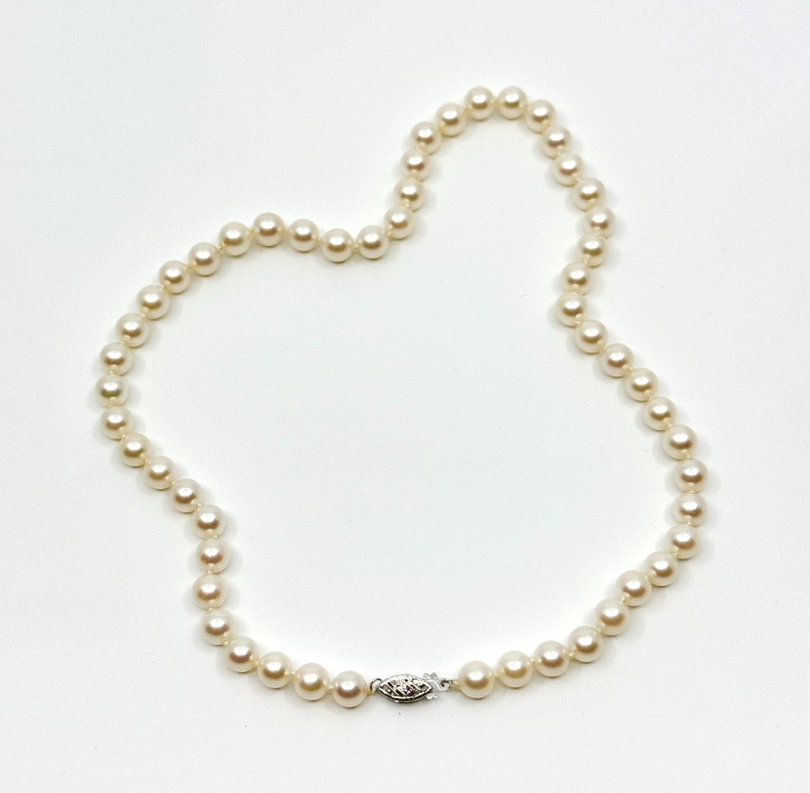 7mm Quality Choker 14K Solid White Gold Japanese Saltwater Akoya Pearl Necklace