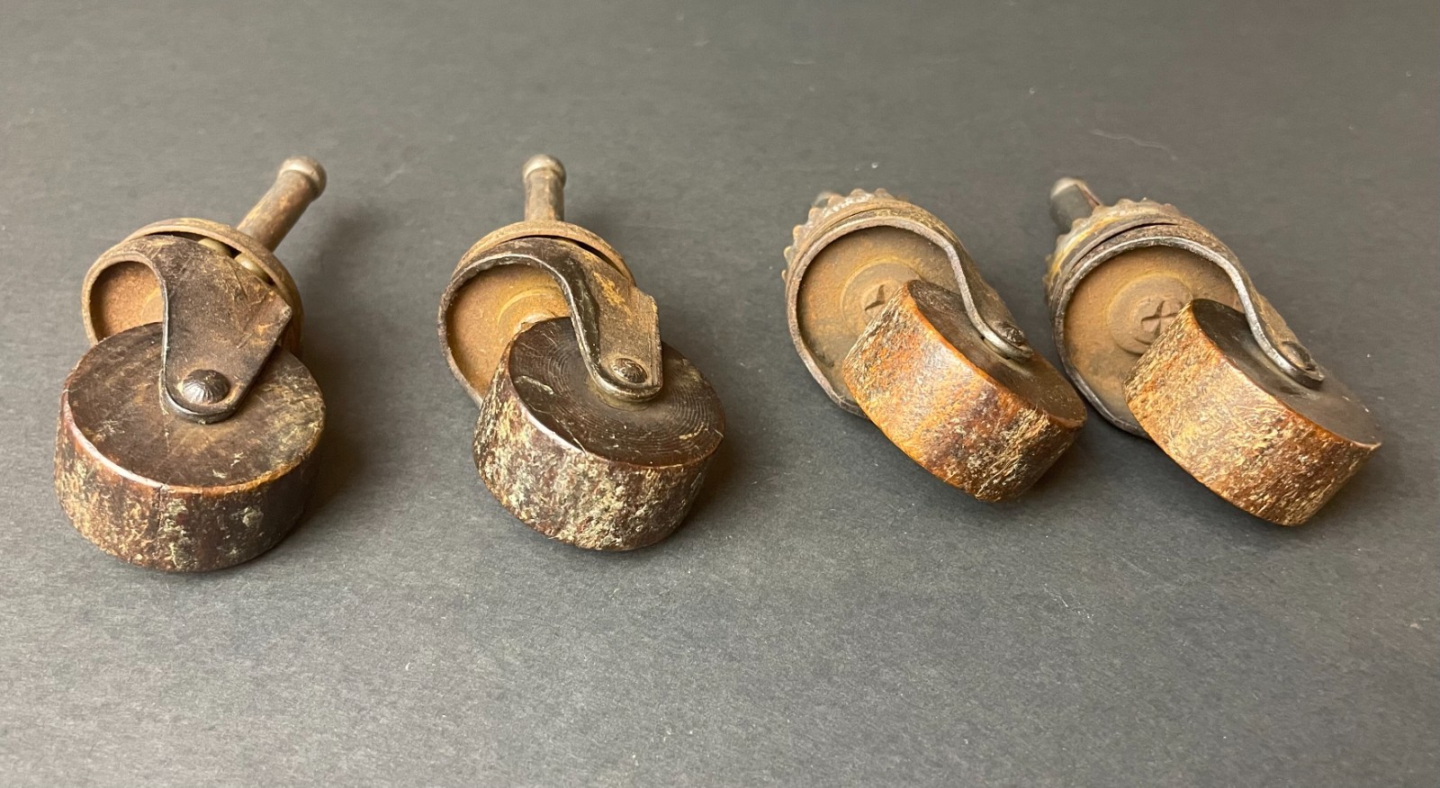 Vintage Original Furniture Casters Set of 4 with 1" Wood Wheels