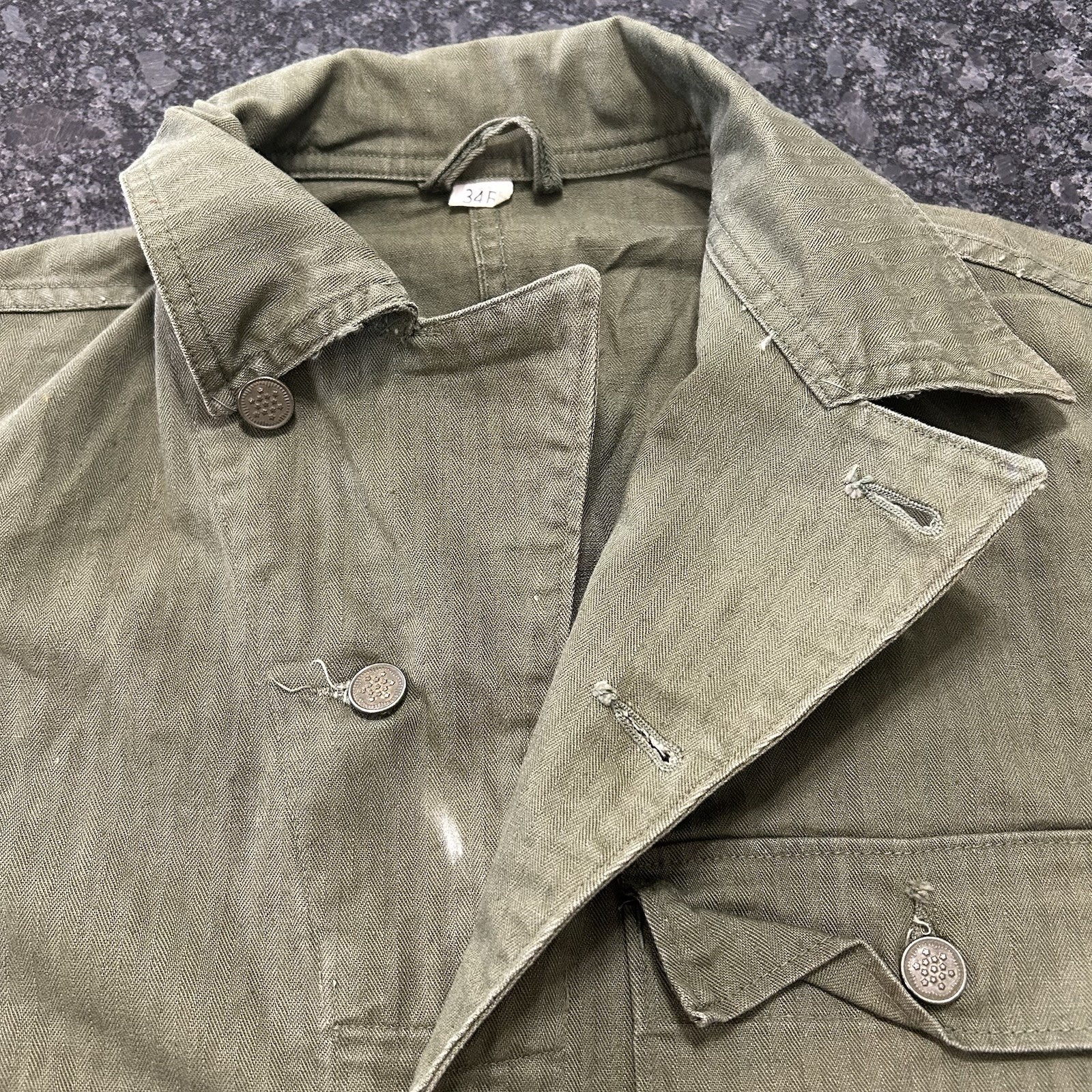 Vintage 1940s WW2 US Army HBT 13 Star Buttons Herringbone Coveralls Jumpsuit 34R