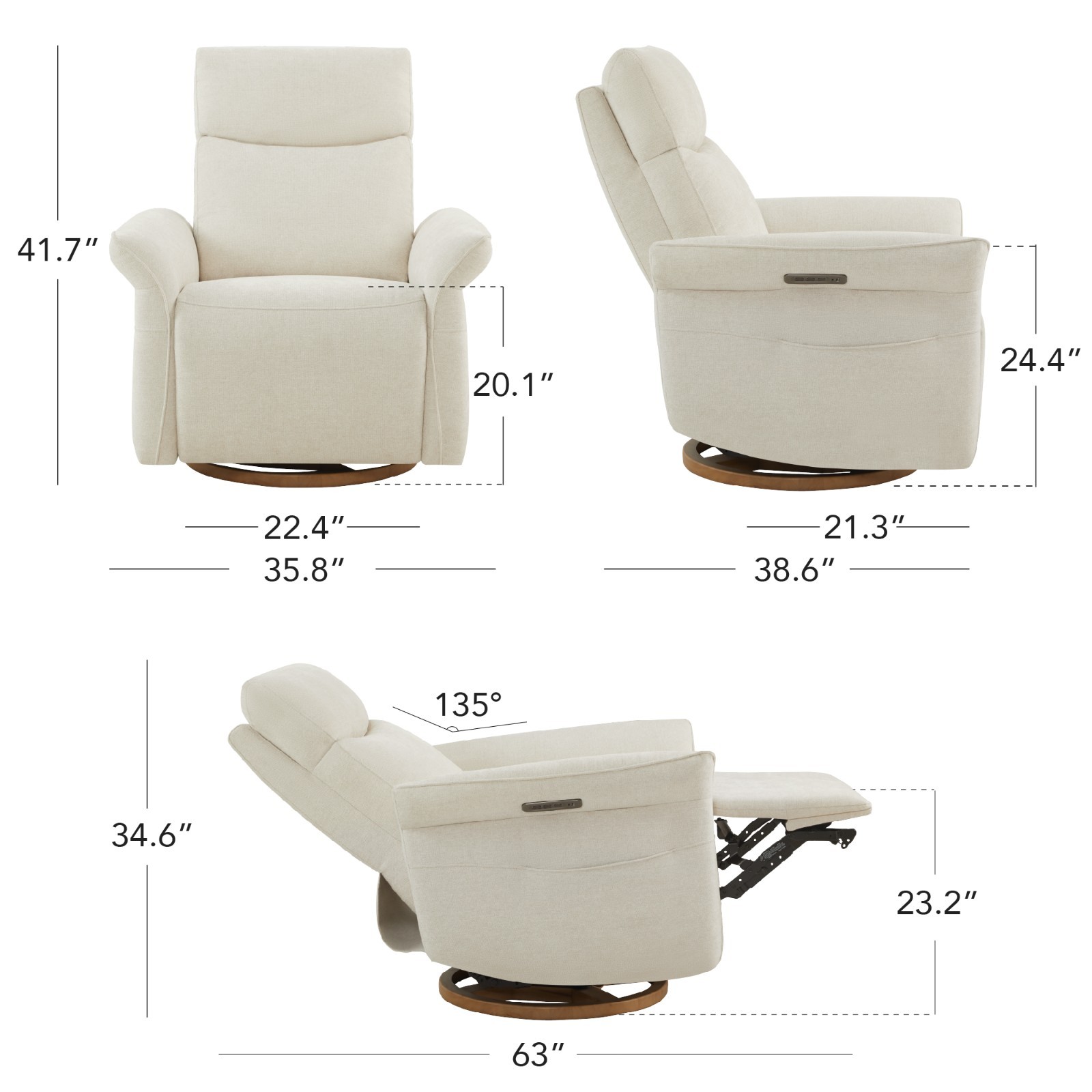 CHITA Power Recliner Chair, Triple-Motor Swivel Glider,GREENGARD Gold Certified