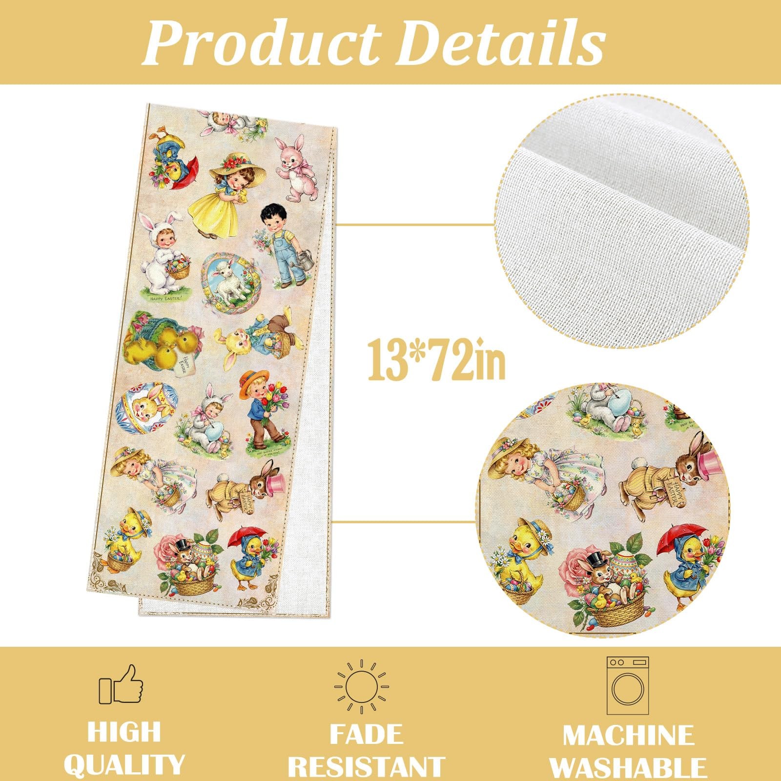 Vintage Easter Table Runner Spring Retro Bunny Duck Children's Baby Shower Party