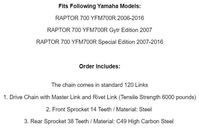 Drive Chain & Sprockets Kit for Yamaha Raptor 700 YFM700R 2006 2007 2008-2016