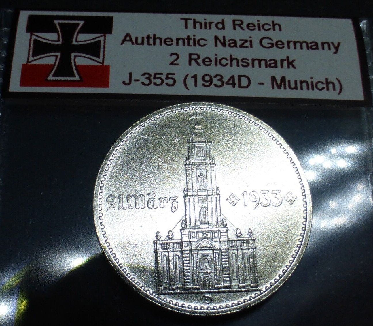 Nazi Silver Coin 1934D 2 Reichsmark Potsdam Church Beautiful Third Reich Germany