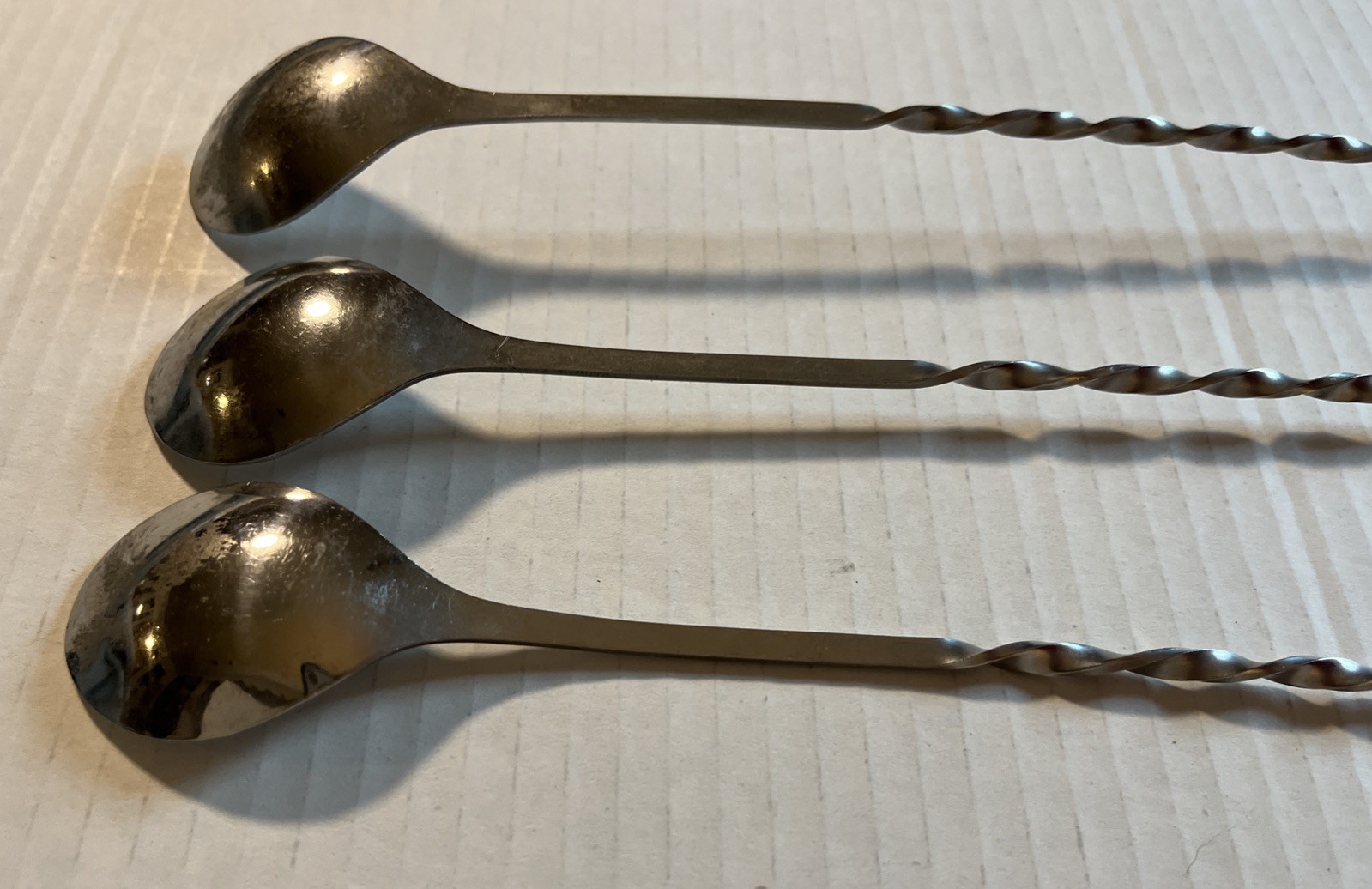 Stainless 11-1/4” Red End Bar Spoon Twisted Handle Cocktail Stirrer Lot of 3