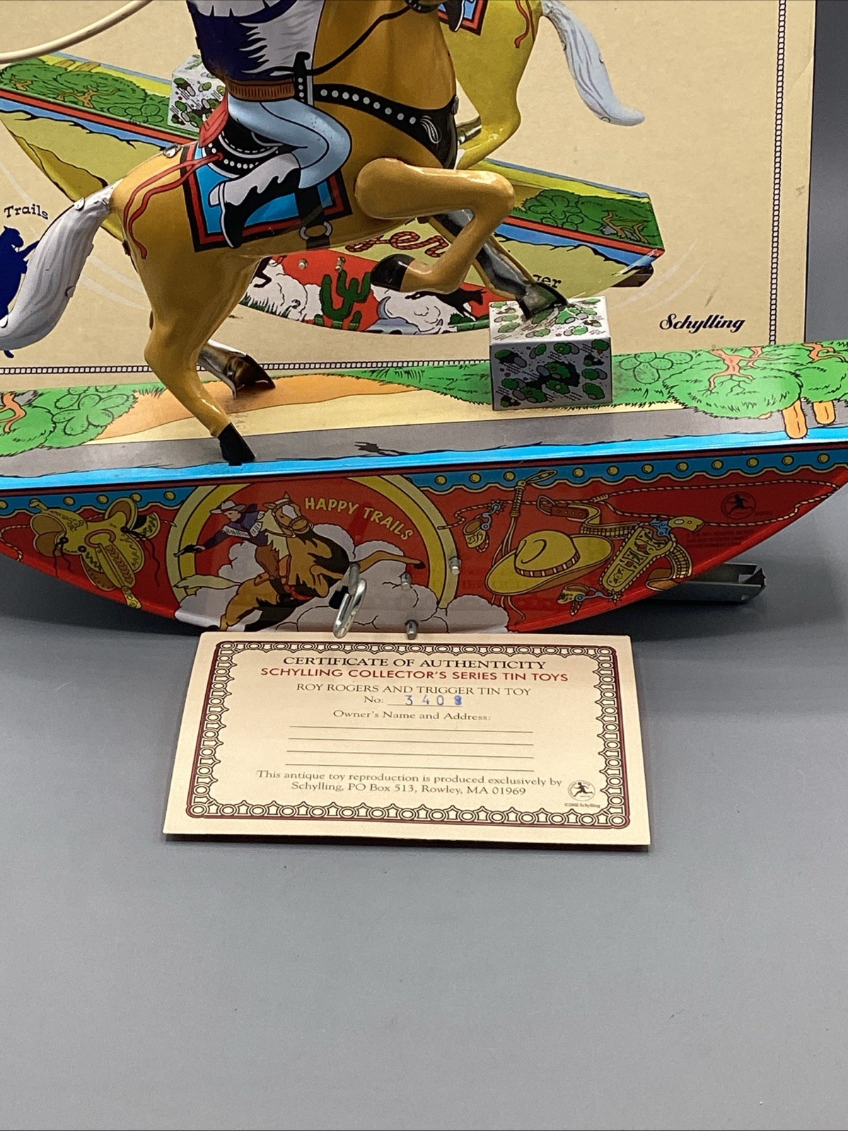 Schylling Vintage Reproduction Roy Rogers & Trigger Tin Wind-Up Toy W/Box