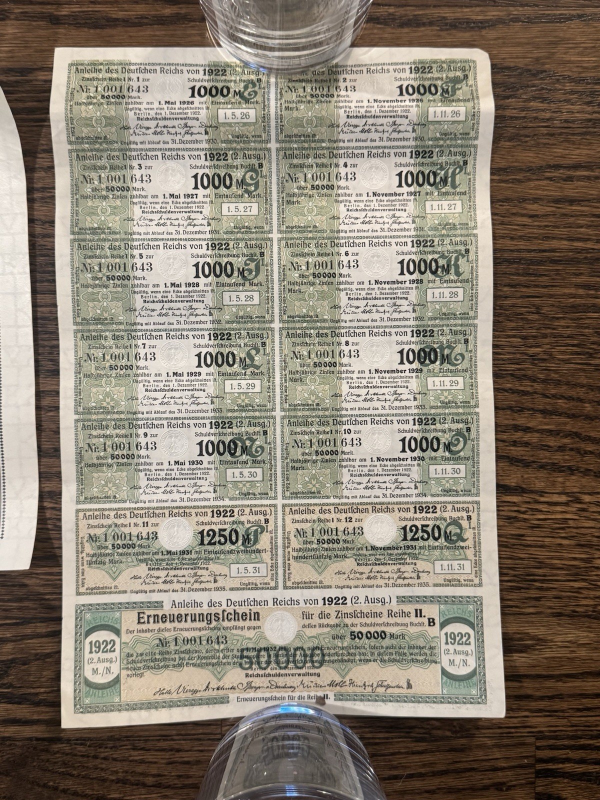 GERMANY Weimar Republic 1922 Berlin German Treasury Bond w/ Coupons 50,000 Mark