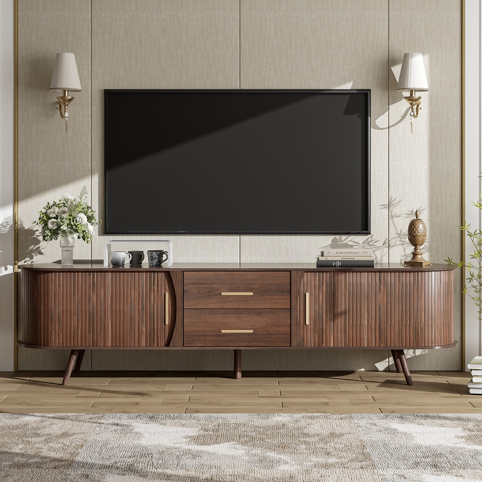 Modern TV Stand for 80" TV Entertainment Center Media Console Table W/ 2 Drawers