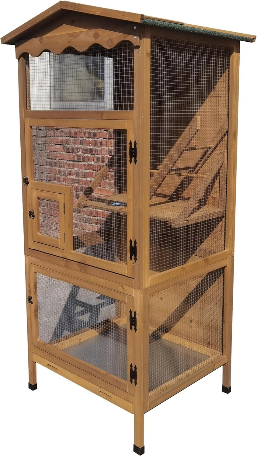 70” Large Outdoor Bird Aviary Weatherproof Wooden Indoor Bird Cage Clean Tray
