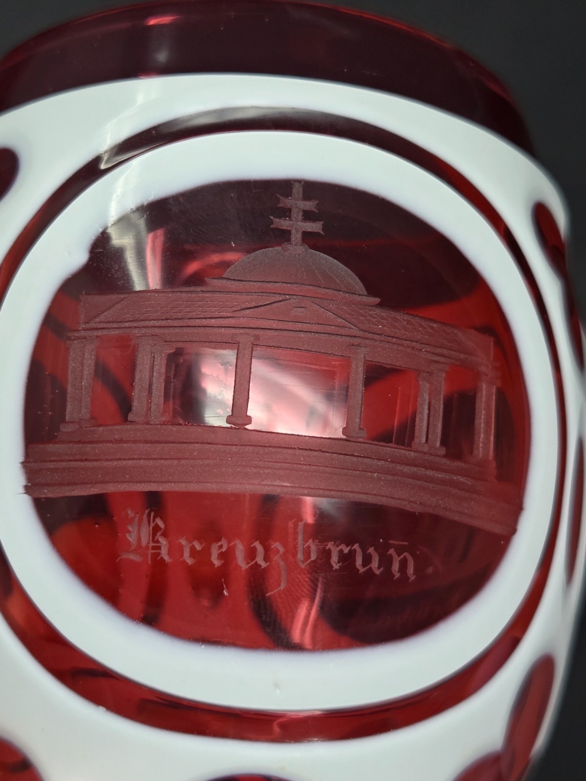 Bohemian / Germanic White Cased Cut to Cranberry Spa Glass Mid 1800s