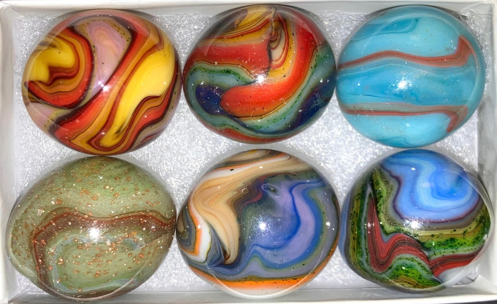 6 Jabo & D.A.S. Easter Eggs Marble Ingots Box Set Egg Marbles Aventurine Lutz A