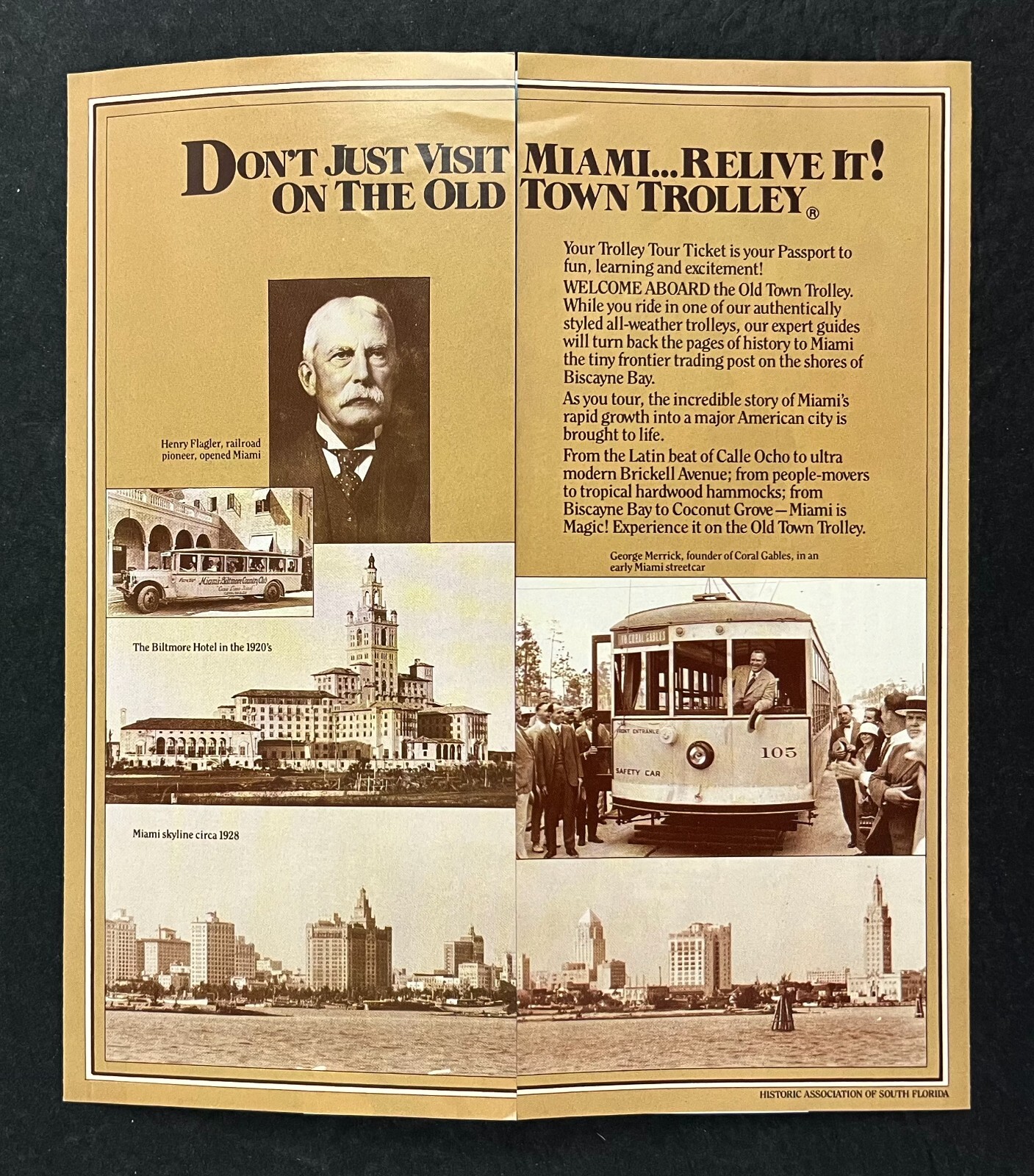 1980s Miami Florida Old Town Trolley Tourist Tours Vintage Travel Brochure Map