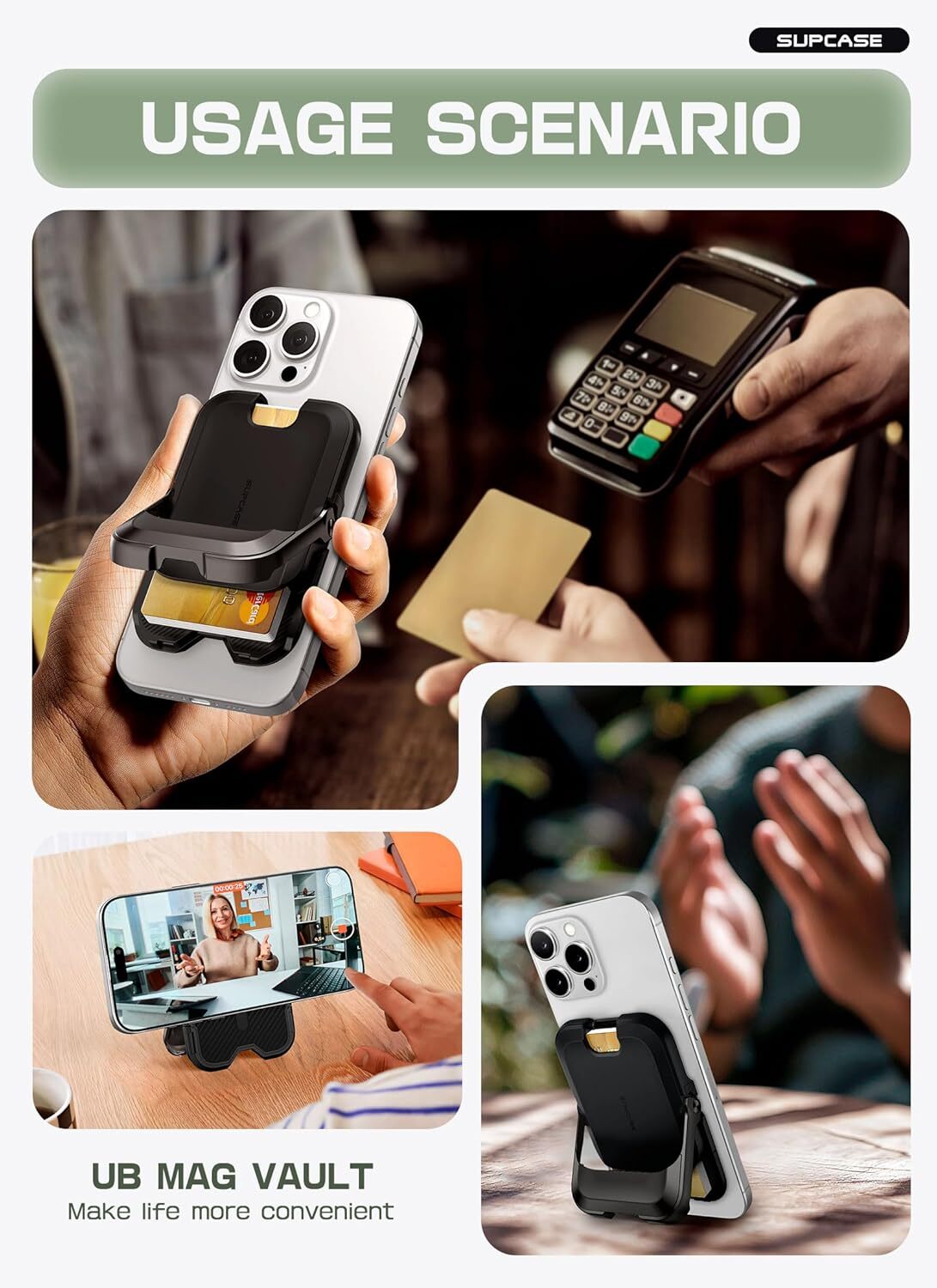 SUPCASE Magnetic MagSafe Wallet w/ Stand Holder For Apple iPhone 16/15/14/13/12