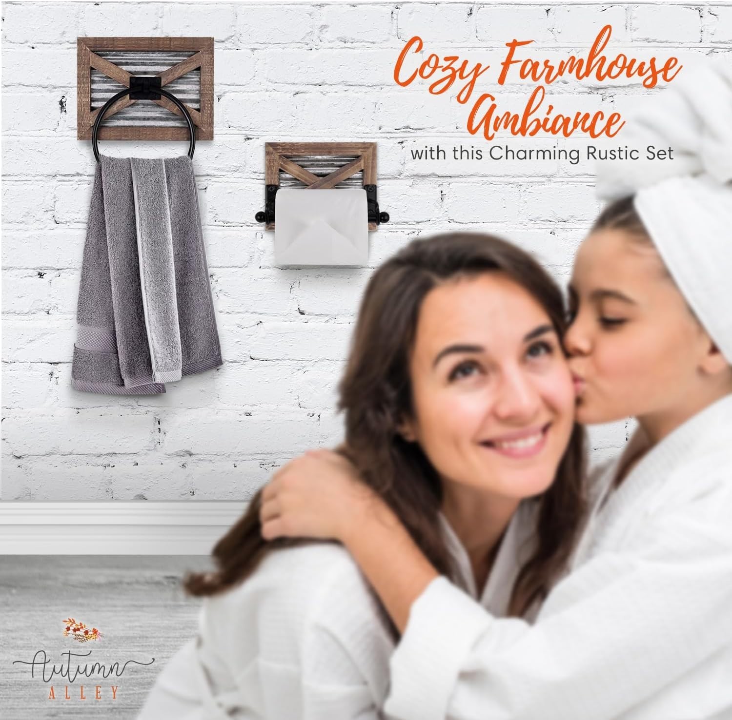 Autumn Alley Farmhouse Toilet Paper Holder and Rustic Towel Holder Set