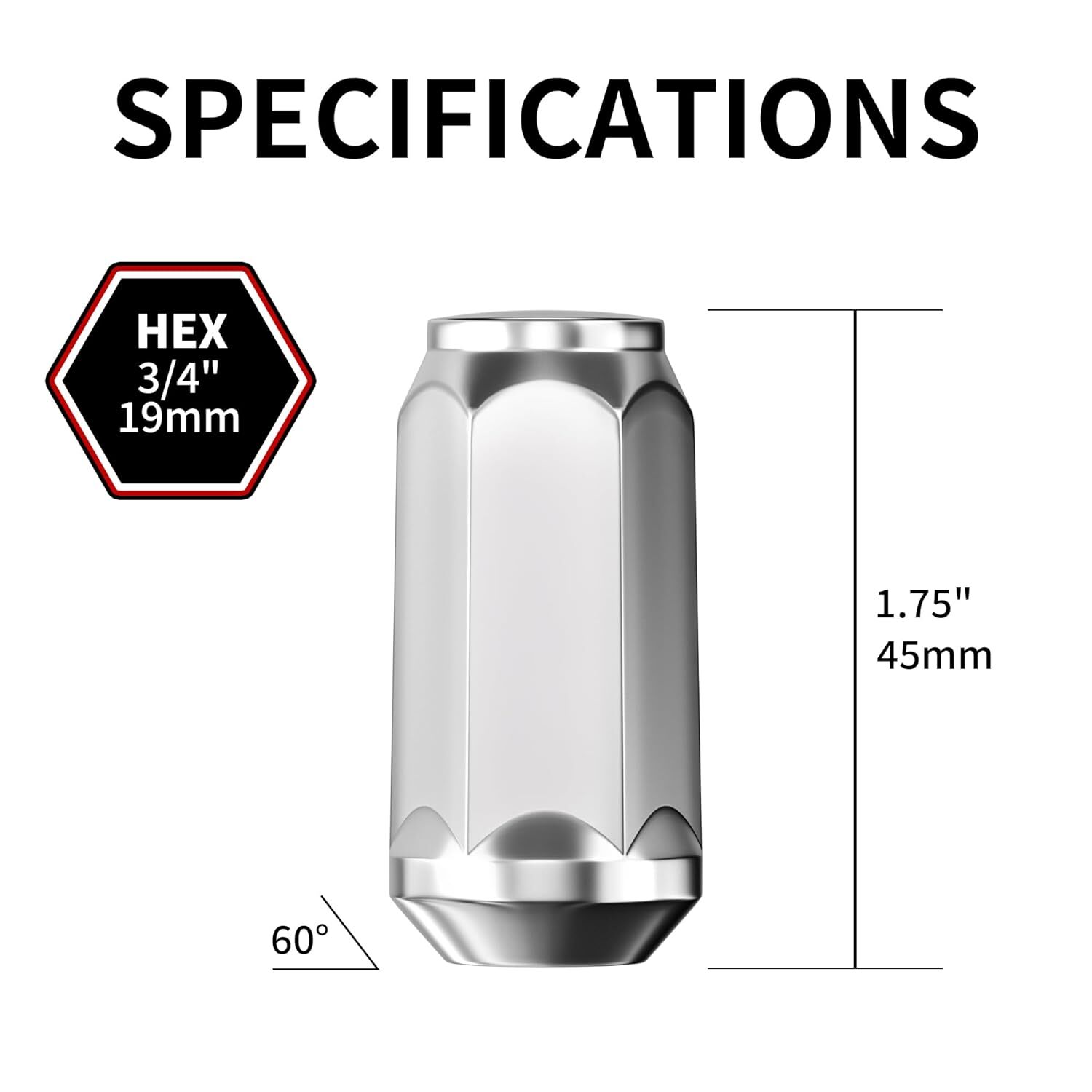 24pc Lug Nut Set 1.75" Long Bulge Acorn 14x2 Chrome Wheel Nuts 2004-2014 F150