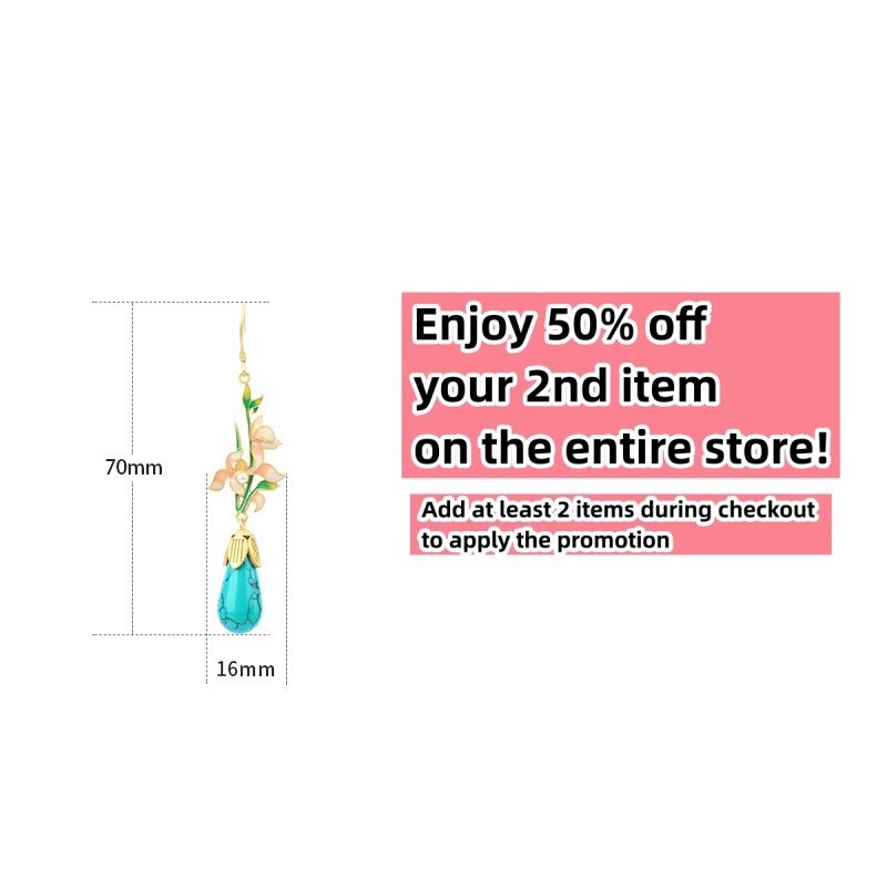 Bohemian Turquoise Drop Dangle Earrings Gemstone Flower Ear Hook 18K Gold Plated