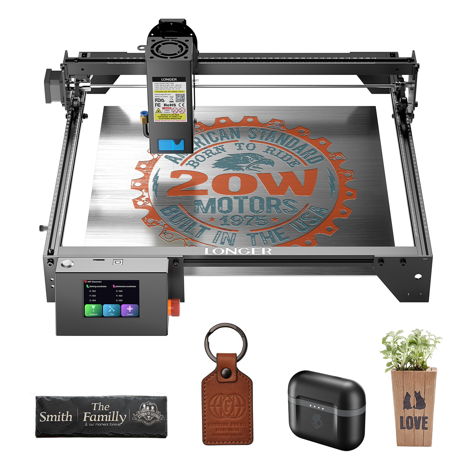 Longer RAY5 20W Laser Engraver Machine w/ 3.5" Touch Screen for DIY Cutting Tool