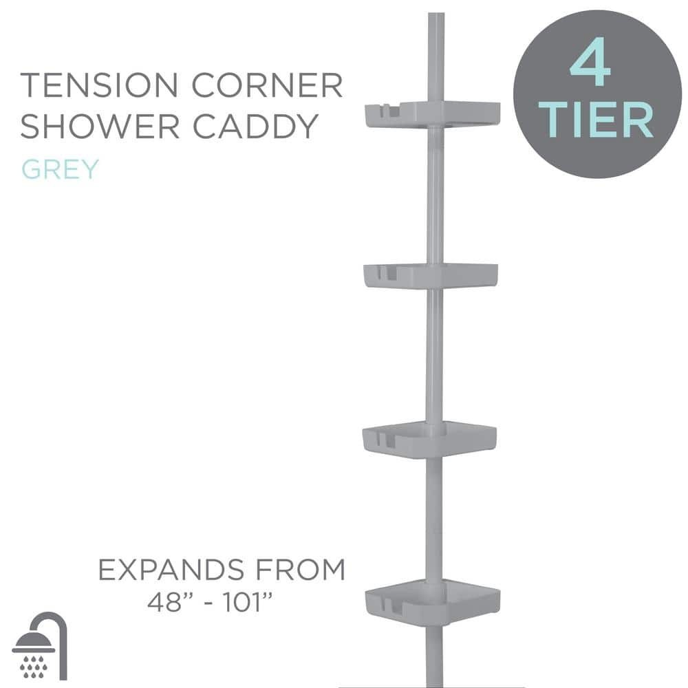 4 Tier Tension Corner Shower Organizer Caddy in Grey