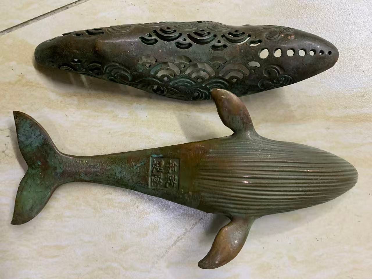 2Pcs 6.5 Inches Chinese Bronze Hand Made *Fish* Incense Burners