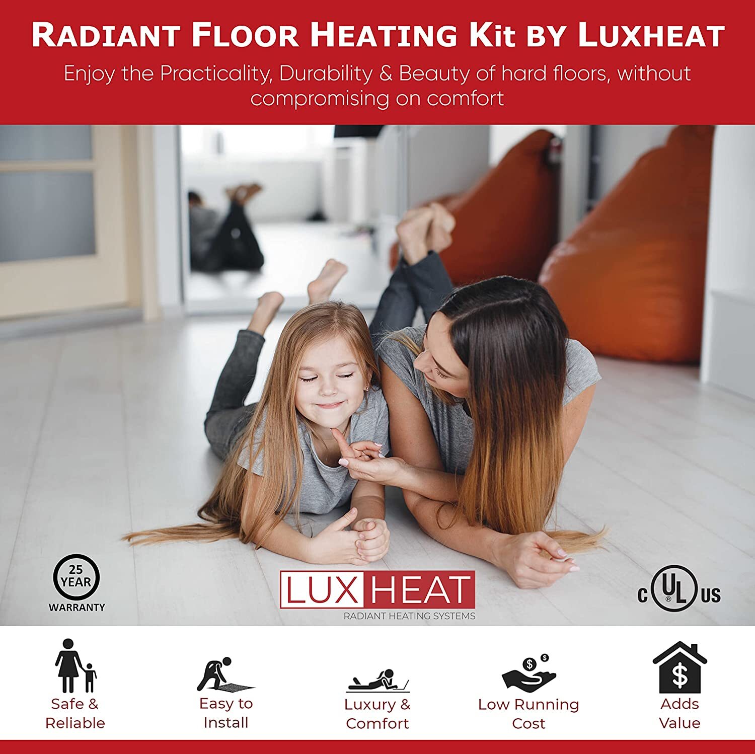 LuxHeat Cable Kit 120v (10-150sqft) Electric Radiant Floor Heating System Tile +