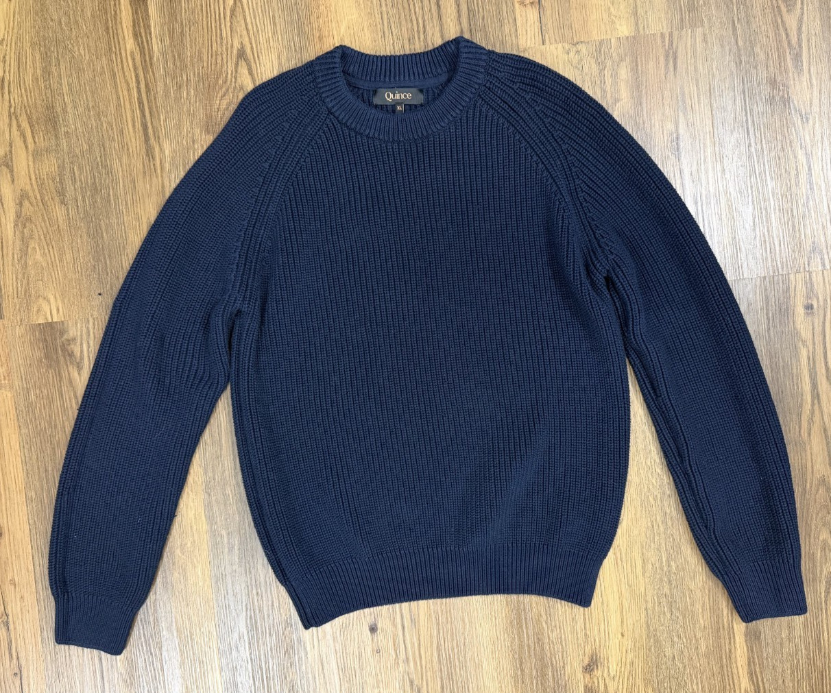 Quince Organic Cotton Ribbed Crewneck Sweater Mens Navy XL