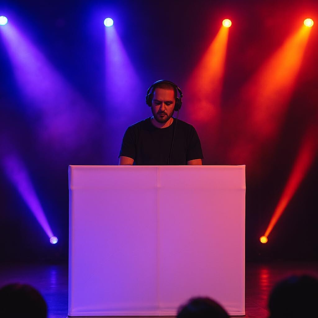 AxcessAbles Portable DJ Facade Booth Table with White Scrim & Carry Case