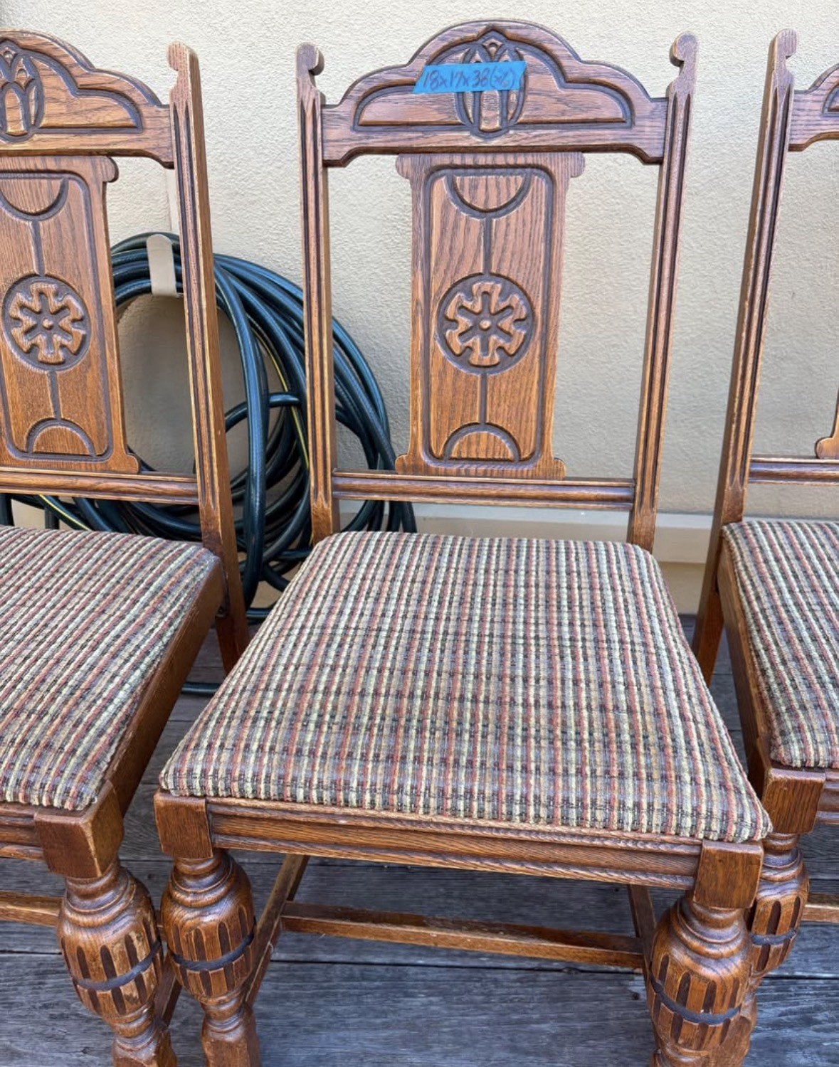 Vintage Wooden Upholstered Jacobean Dining Chairs Set Of 6