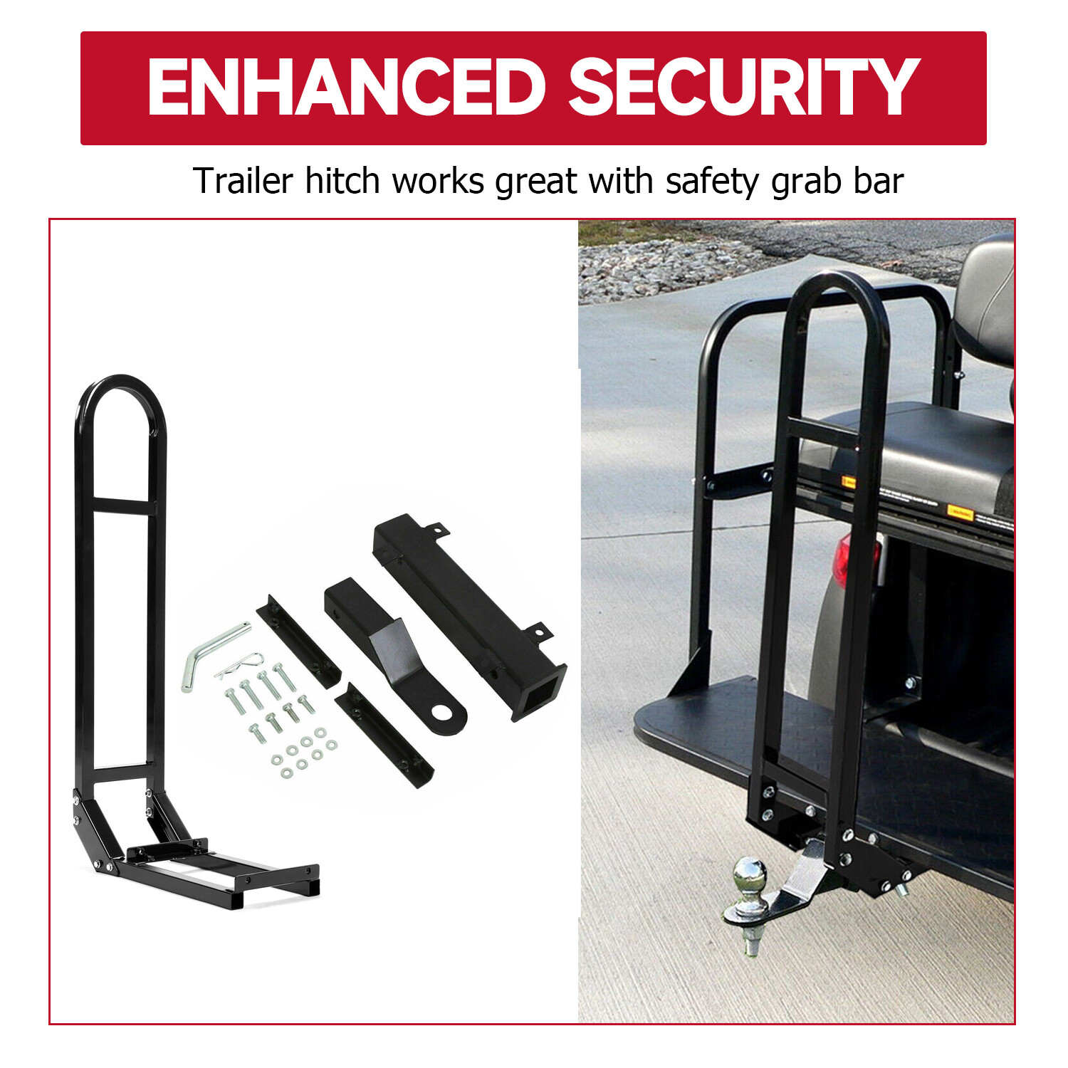 Golf Cart Rear Safety Seat Trailer Hitch + Grab Bar for EZGO Yamaha Club Car