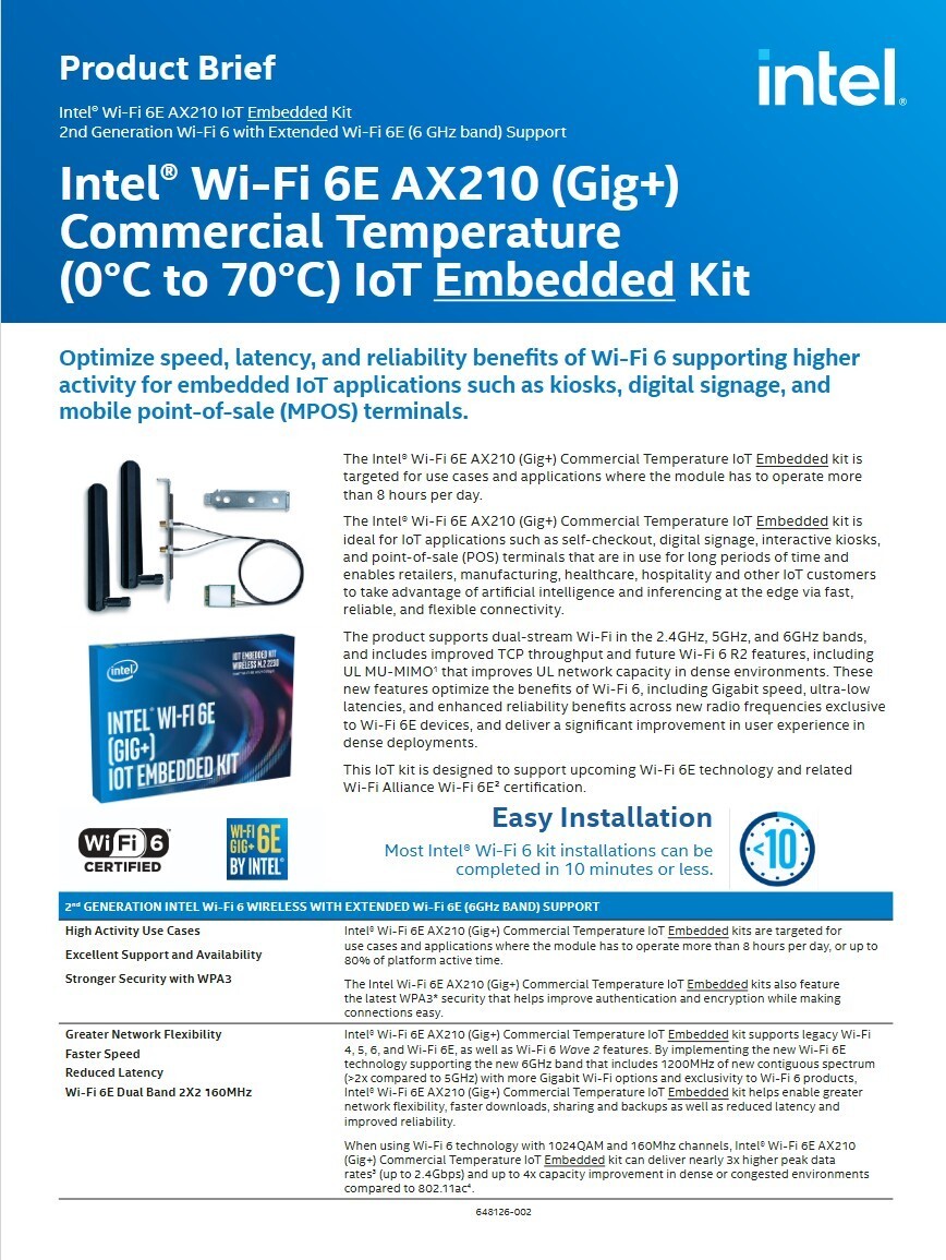 Intel Wi-Fi 6E AX210 | no vPro 2230 M.2 | BT 5.3 | Desktop Kit
