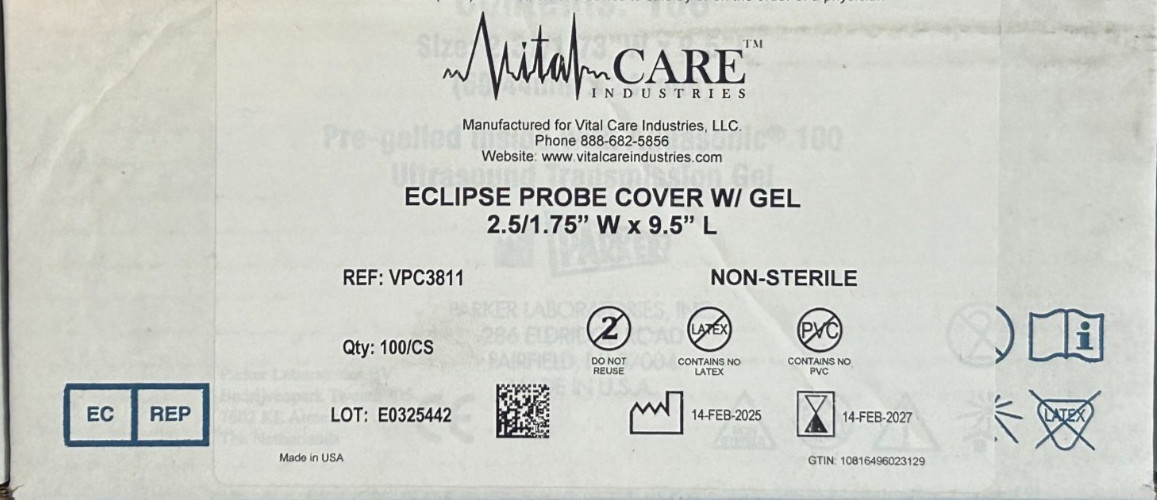 100 x Eclipse 38-01 Ultrasound Probe Cover w/ Gel 2.5/1.75" W x 9.5" L