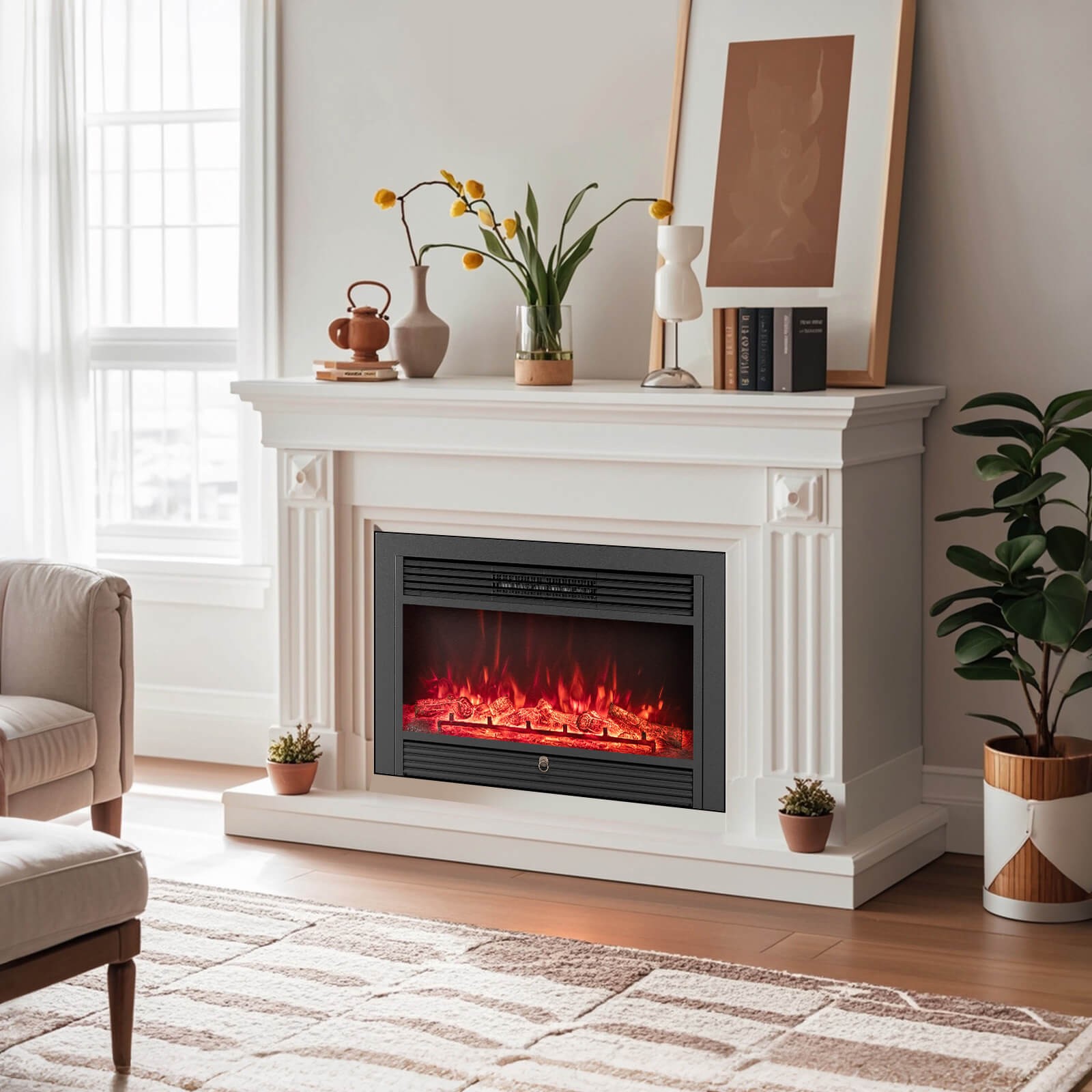 33" Electric Fireplace Insert 750W Recessed Fireplace Heater with Remote Control