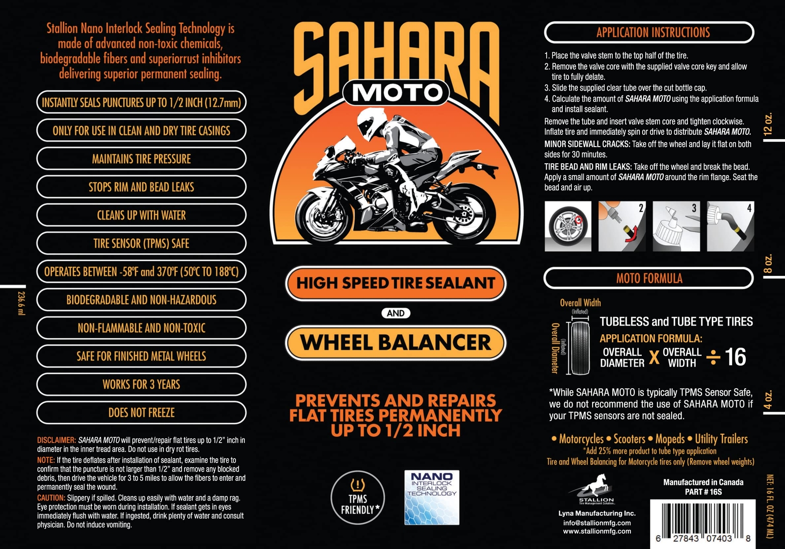 Sahara Moto High Speed Tire Sealant and Wheel Balancer 16 oz liquid
