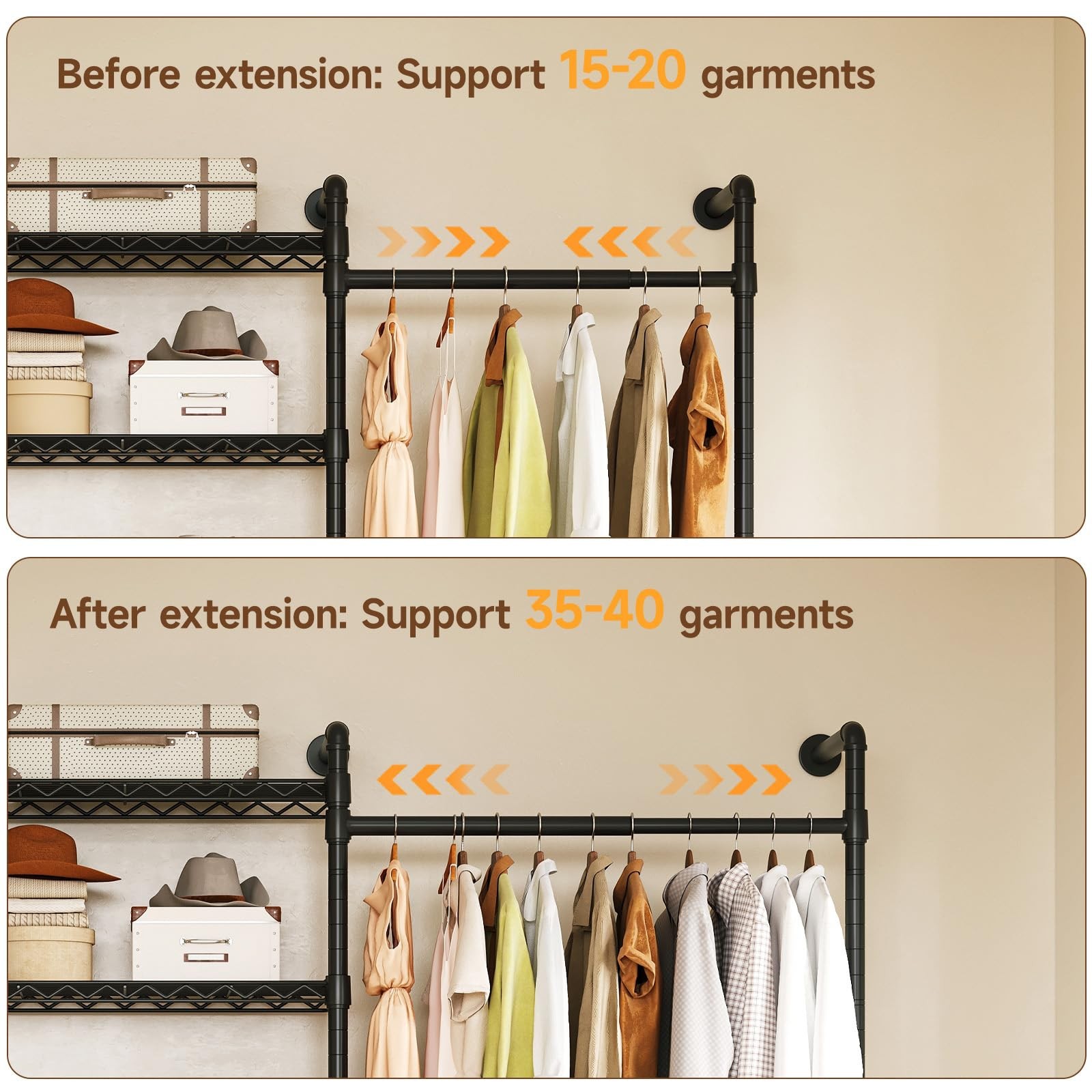 L4 Wall Mounted Industrial Pipe Clothing Rack, Closet Organizer System