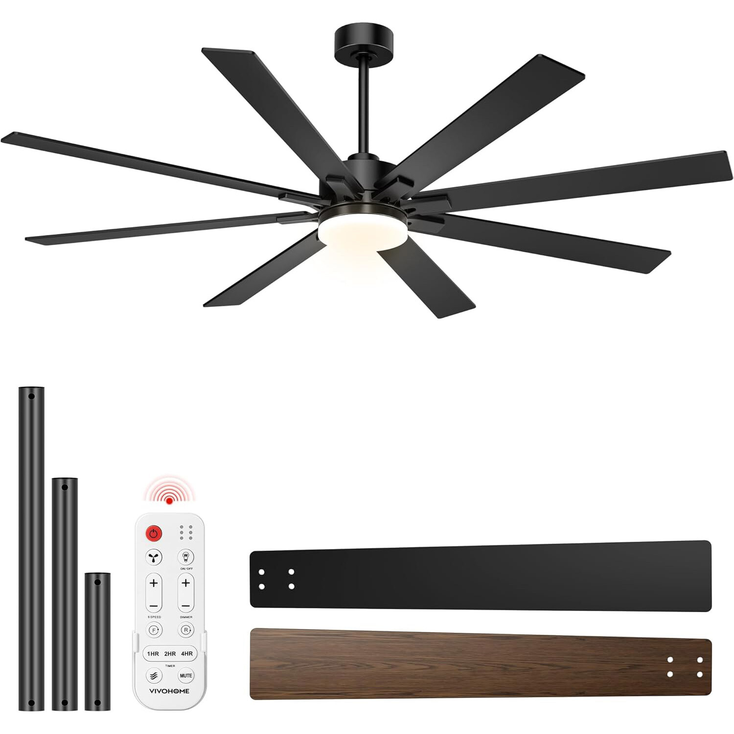 72" LED Ceiling Fan w/ Light Remote Quiet Reversible Indoor Flush Mount DC Motor