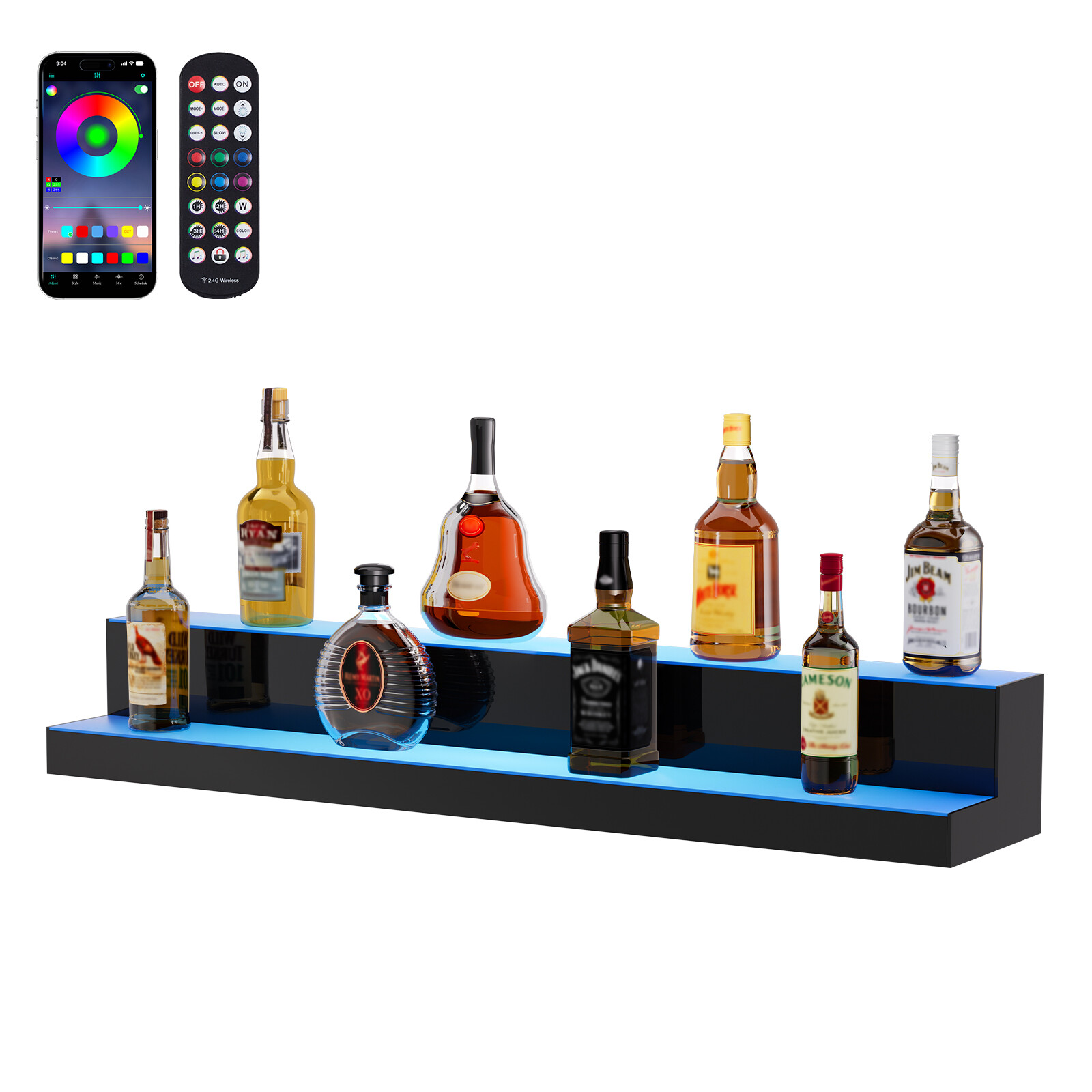 Uimoso LED Lighted Liquor Bottle Display Bar Shelf RF & App Control 40" 2-Step