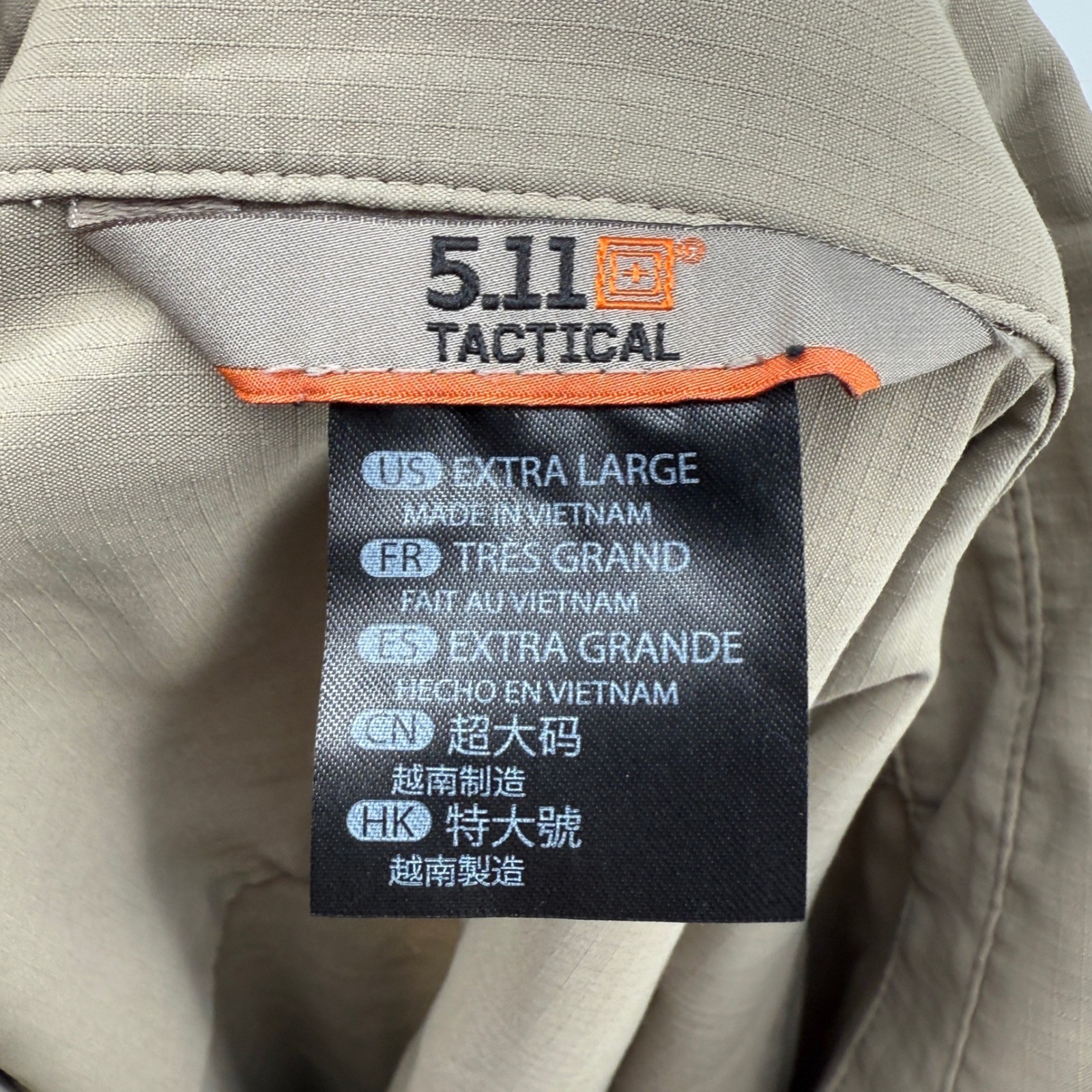 5.11 Tactical Men's Extra Large Khaki Short Sleeve Utility Shirt Zip Pocket