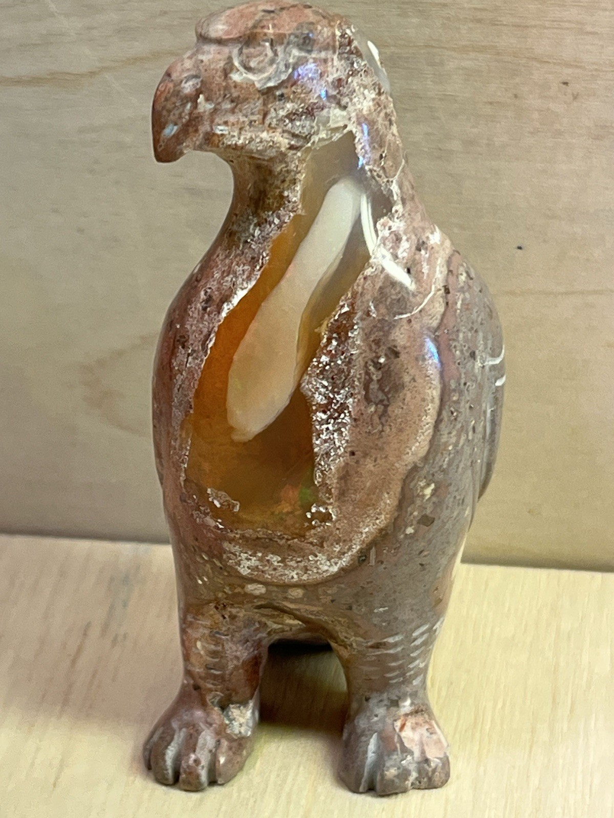 Carved Eagle in Stone Natural Matrix Fire Opal