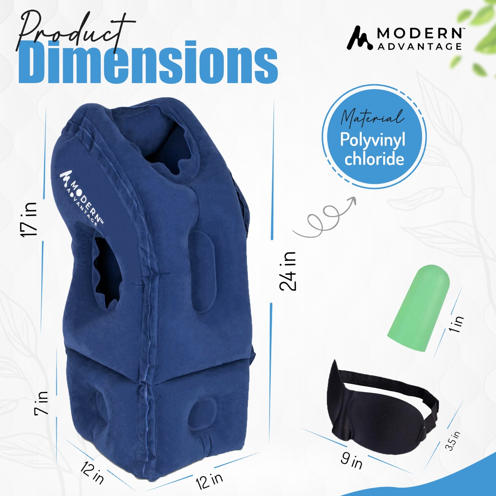 Inflatable Travel Pillow with Extra Bottom Pack of 2 (Blue) FREE SHIPPING